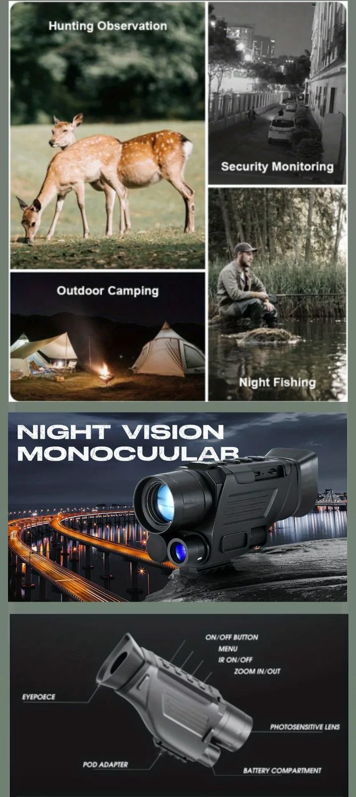 1080P HD Night Vision Waterproof Monocular 5x-30x Digital product detail 2