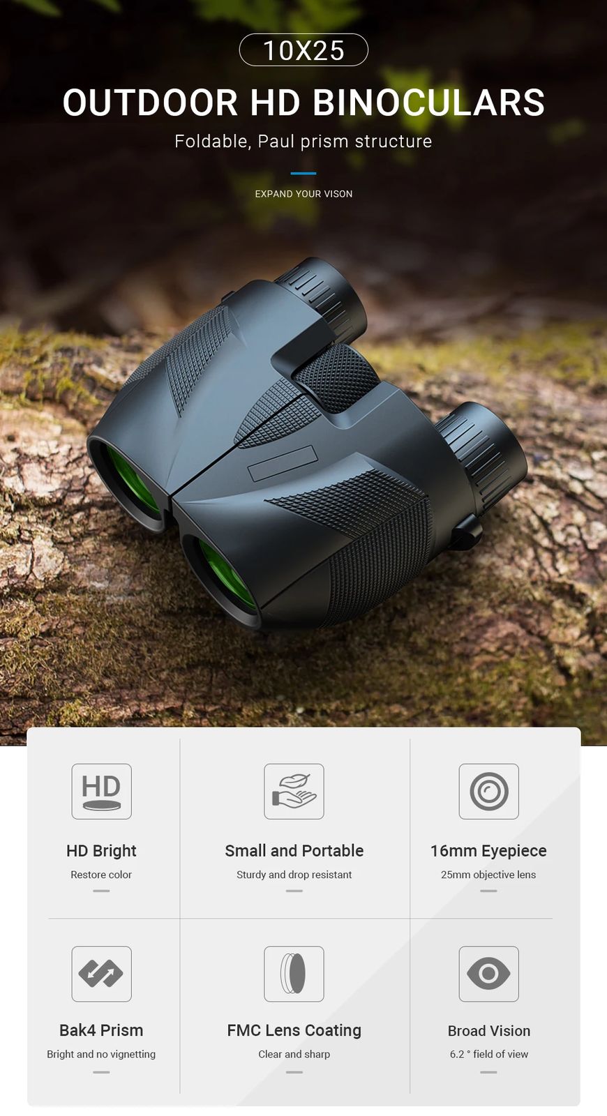 10x25 Binoculars for Adults and Kids Compact Binoculars product detail 1