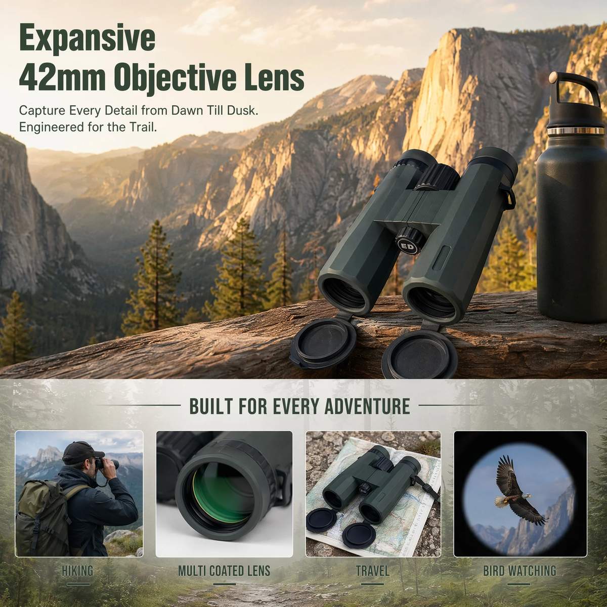 10x42 HD Binoculars Professional BaK4 Roof Prism Telescope product detail 2