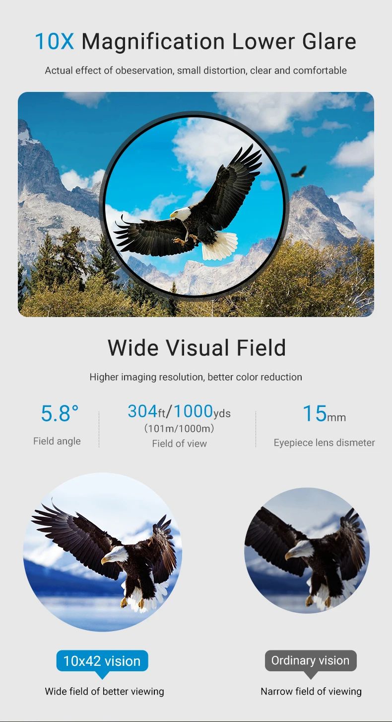 10X42 High Power Binoculars Compact HD Fixed Zoom product detail 5