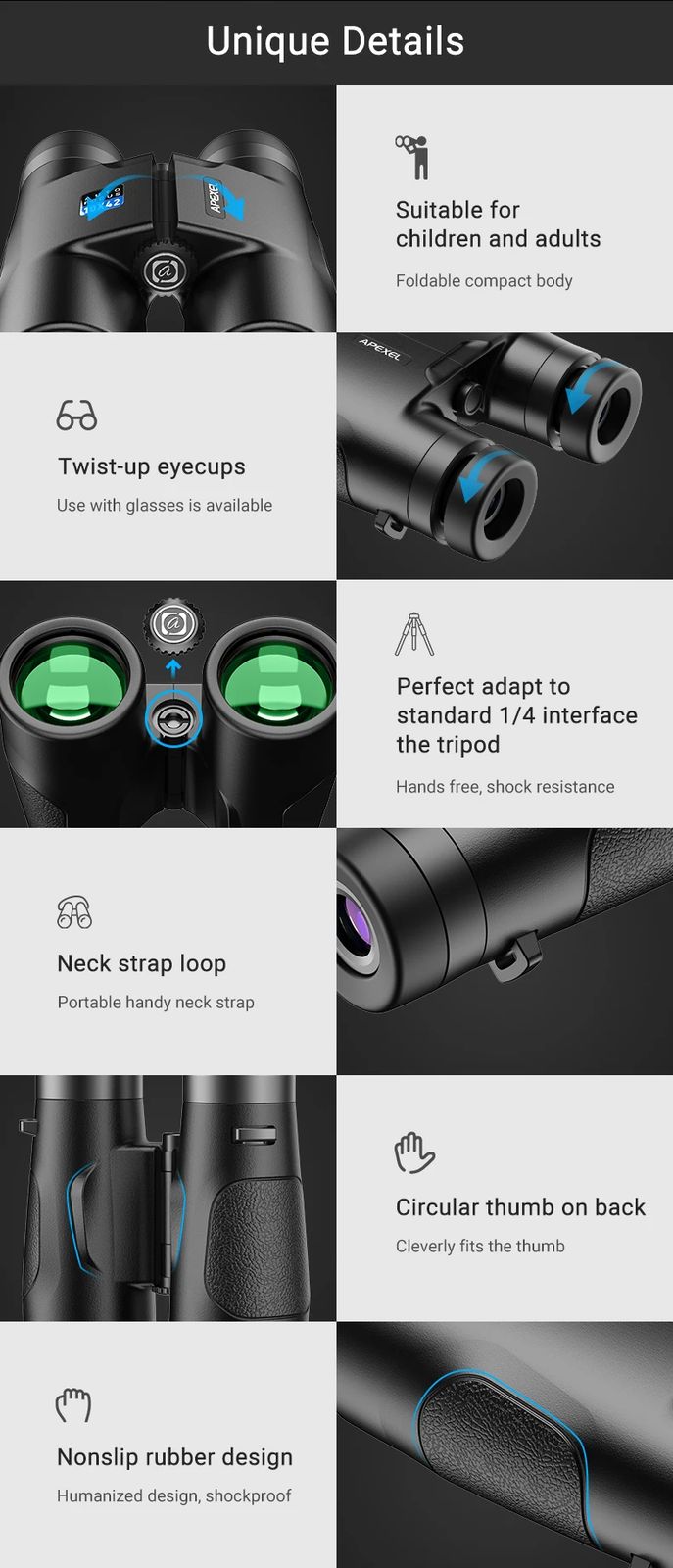 10X42 High Power Binoculars Compact HD Fixed Zoom product detail 7