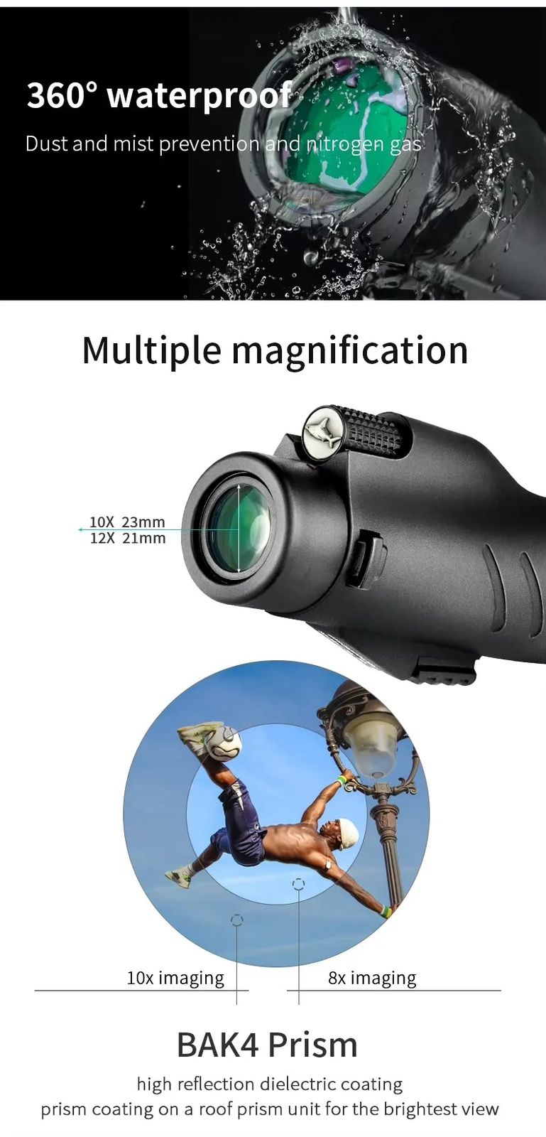 12X50 HD Adult Pocket Telescope Monocular FMC & product detail 5