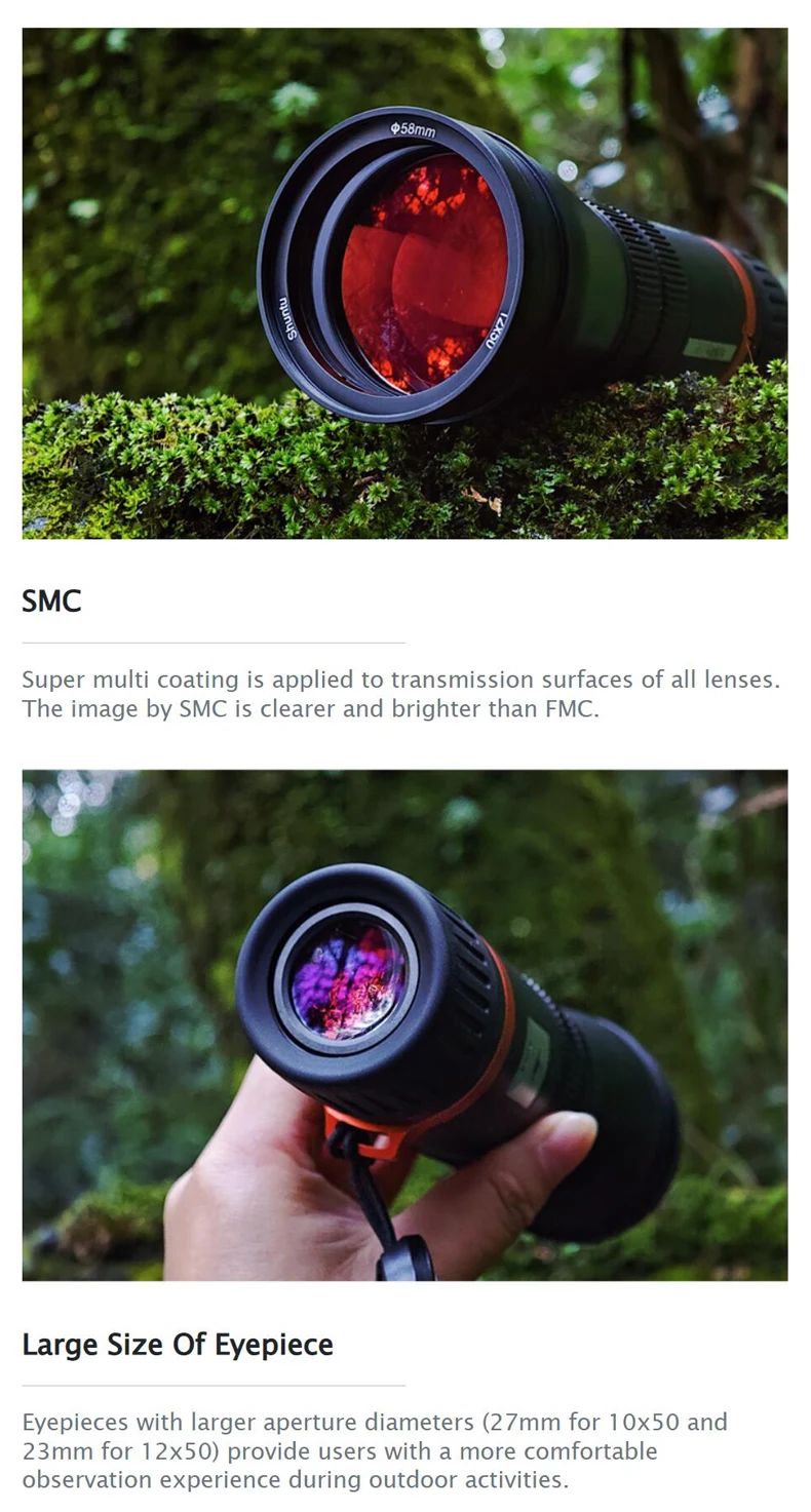 12x50 Roof Monocular BAK4 CNC Alloy SMC HRDC product detail 5