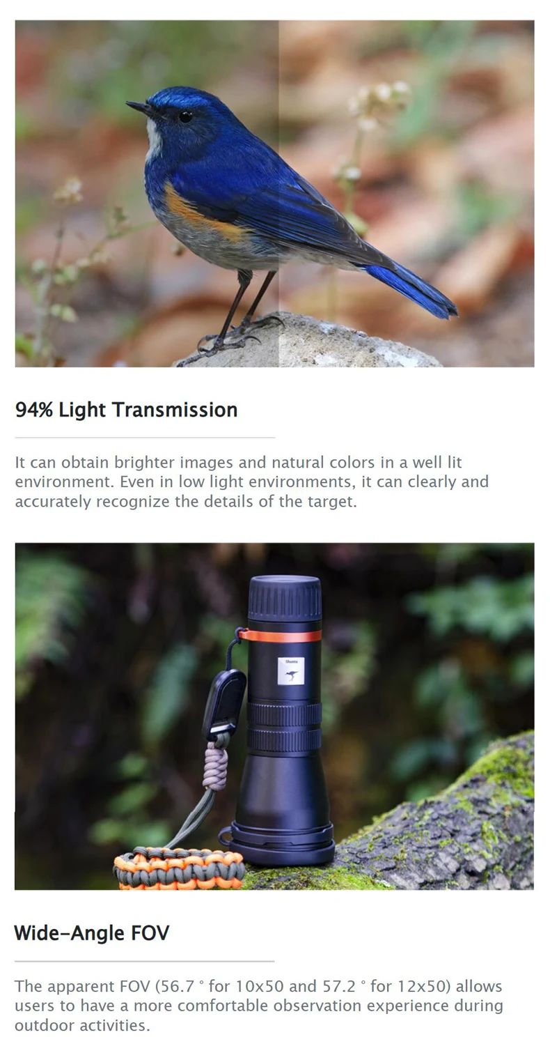 12x50 Roof Monocular BAK4 CNC Alloy SMC HRDC product detail 6