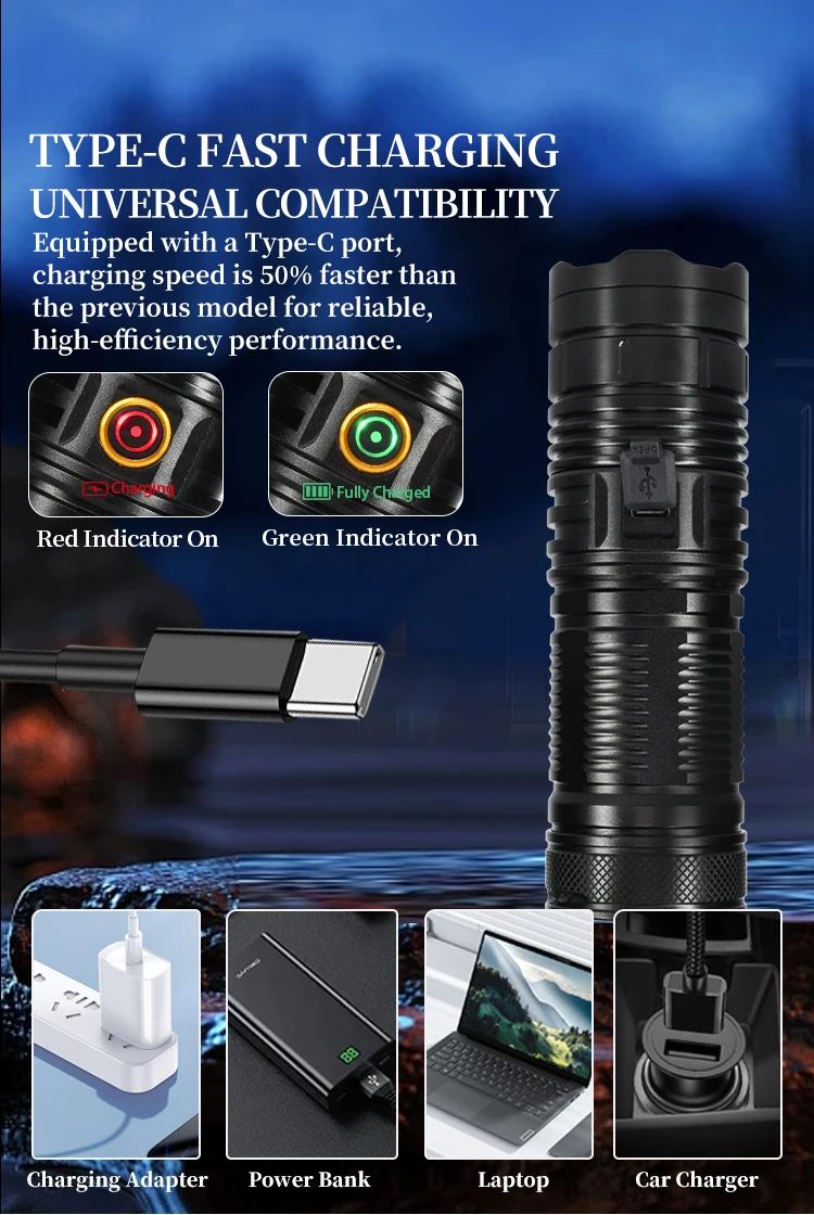 18650 Battery Rechargeable Tactical Flashlight 4-22H Runtime product detail 3