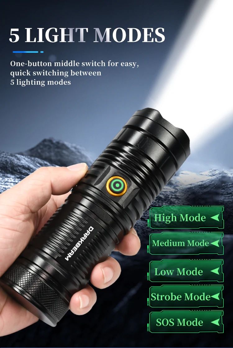 18650 Battery Rechargeable Tactical Flashlight 4-22H Runtime product detail 7