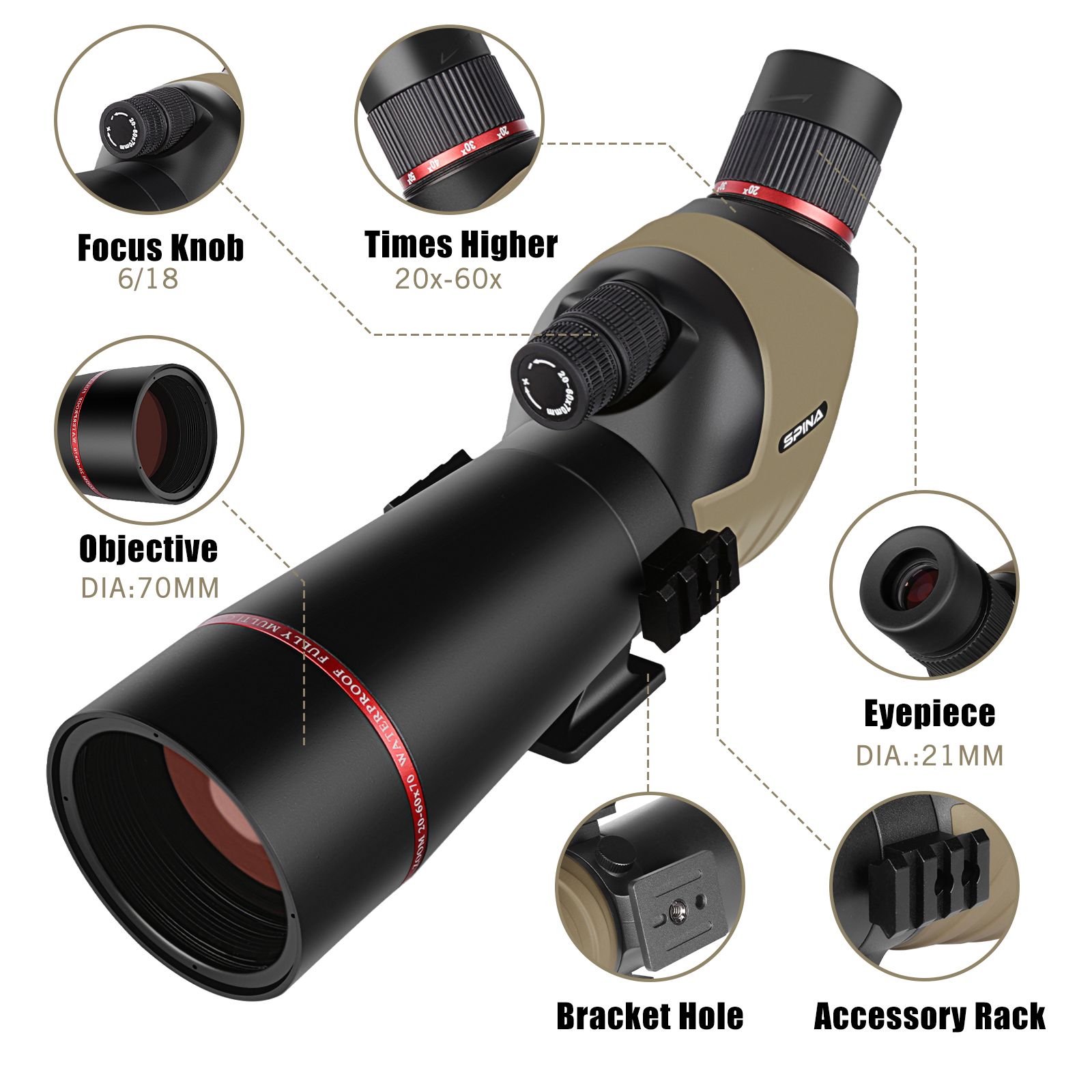 20-60x70 Powerful Zoom Monocular FMC BAK4 Waterproof Bird product detail 3
