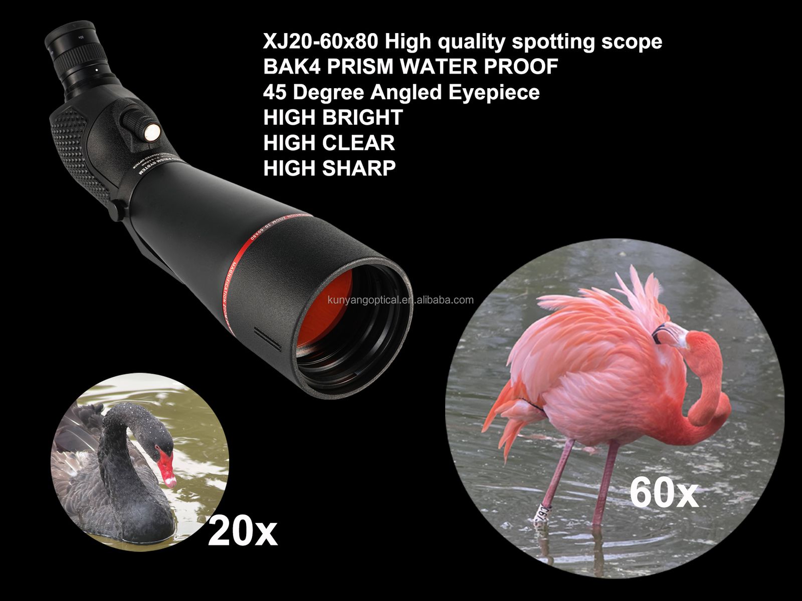 20-60x80 BAK4 Prism Spotting Scope 45 Angle Tripod product detail 1