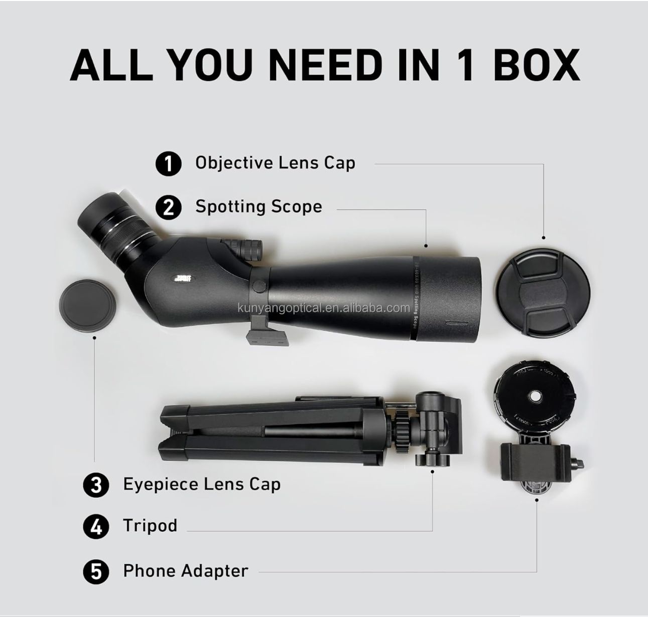 20-60x80 BAK4 Prism Spotting Scope 45 Angle Tripod product detail 5