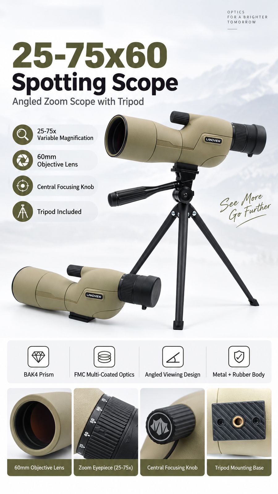 25-75x60 High Magnification Angled Spotting Scope with product detail 1