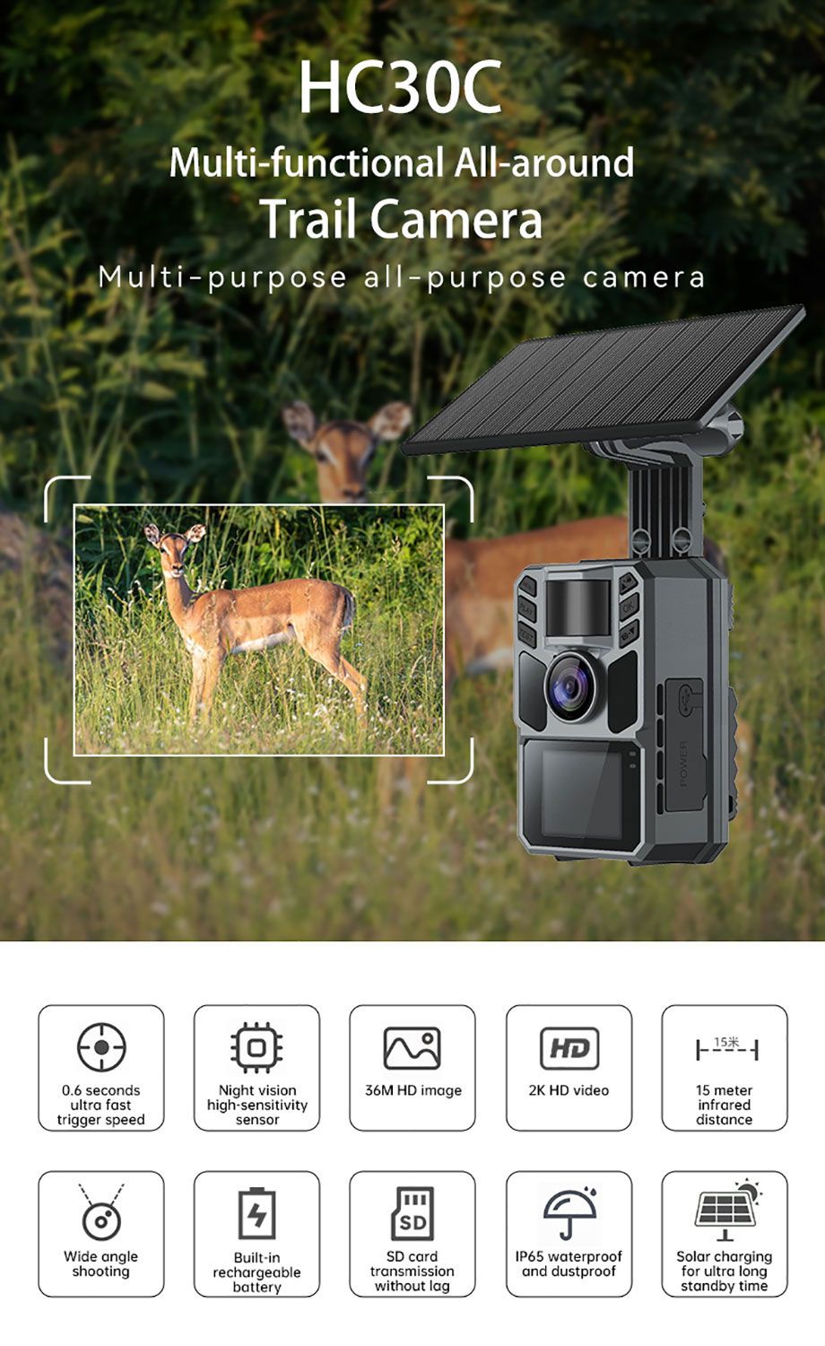 2K 30FPS Video 36MP Outdoor Wildlife 0.4S Triggering MinMax Outdoors product detail image 1