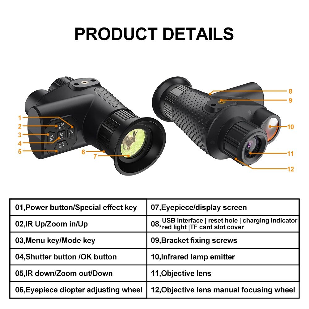 4K 36MP 400m Night IR Night Vision Monocular product detail 9