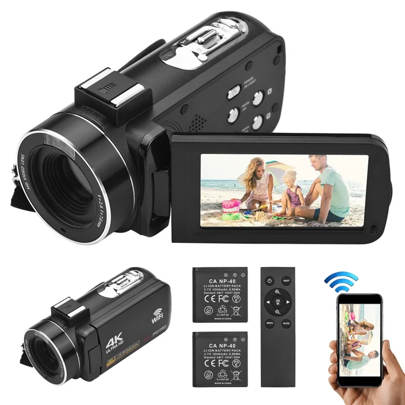 4k-digital-camera-night-vision-3-inch-touch-screen-56mp-wifi-dv-camcorder-with-2-batteries-remote-control-for-travel-and-everyday-photography-main 4K Digital Camera main product image