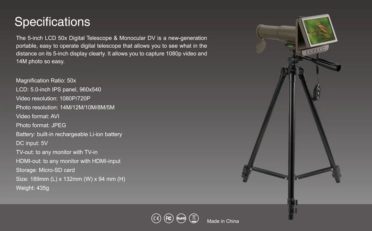 5.0 Inch IPS LCD Digital Telescope Camera 50X product detail 3