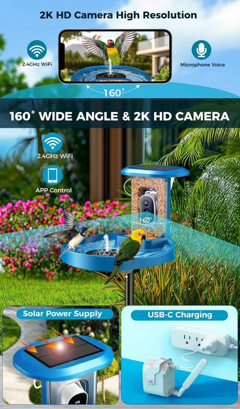5MP Solar AI Smart Bird Feeder Camera IP65 product detail 5