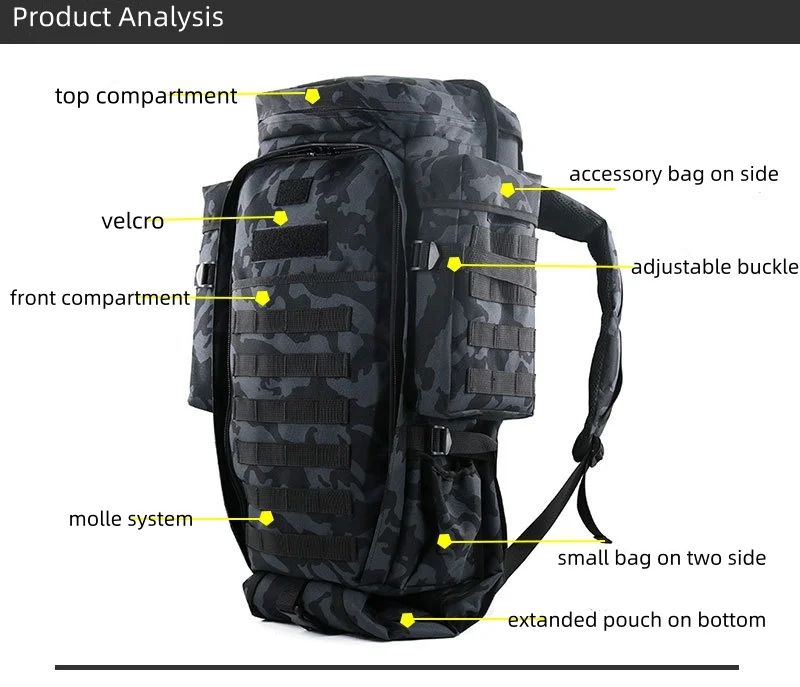 70L Tactical Backpack 900D Oxford Polyester Lining product detail 2