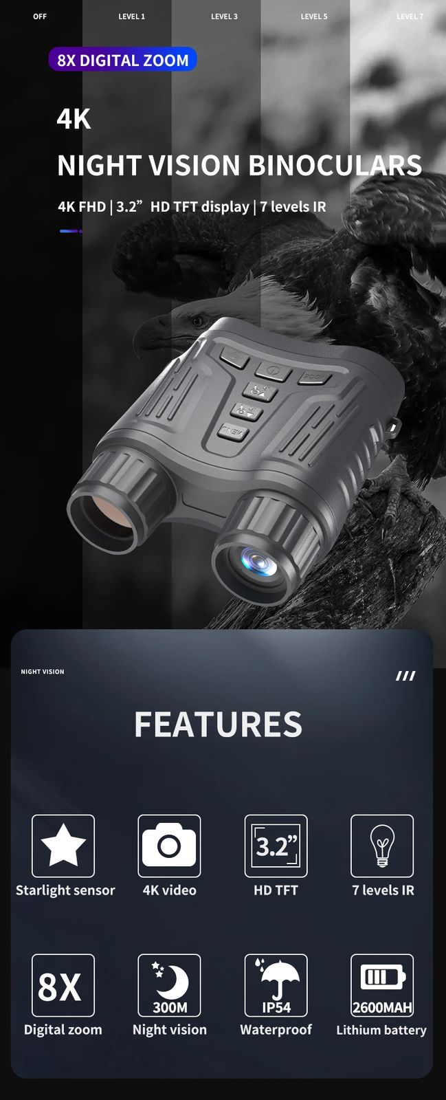 8x Digital Zoom 4K 36MP Night Vision Binoculars product detail 1