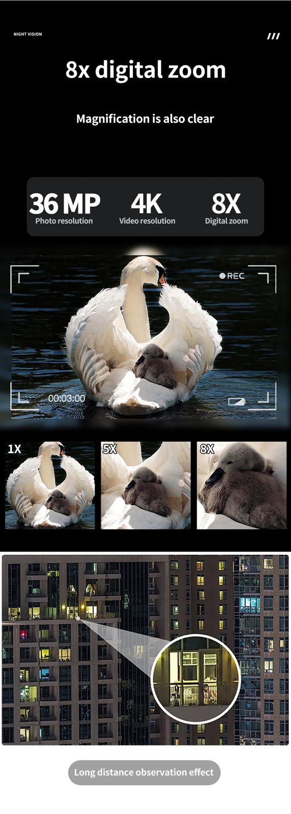 8x Digital Zoom 4K 36MP Night Vision Binoculars product detail 6