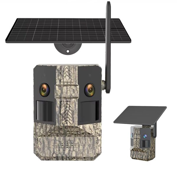 4G Solar Trail Camera with Dual 3.6mm Lenses, 90° + 90° Coverage, AI Motion Detection, H.265 Video Compression, Cloud Event Storage M-H74