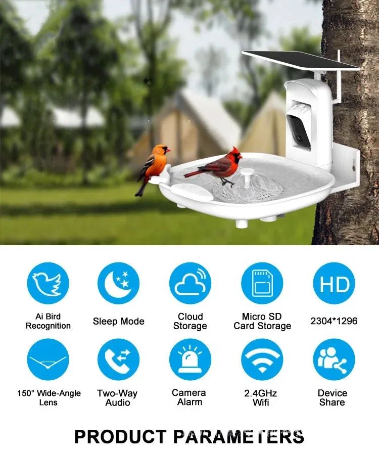 AI Bird Bath 2K Camera Solar-Powered IP66 Waterproof product detail 9