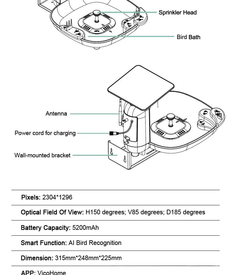 AI Bird Bath 2K Camera Solar-Powered IP66 Waterproof product detail 13