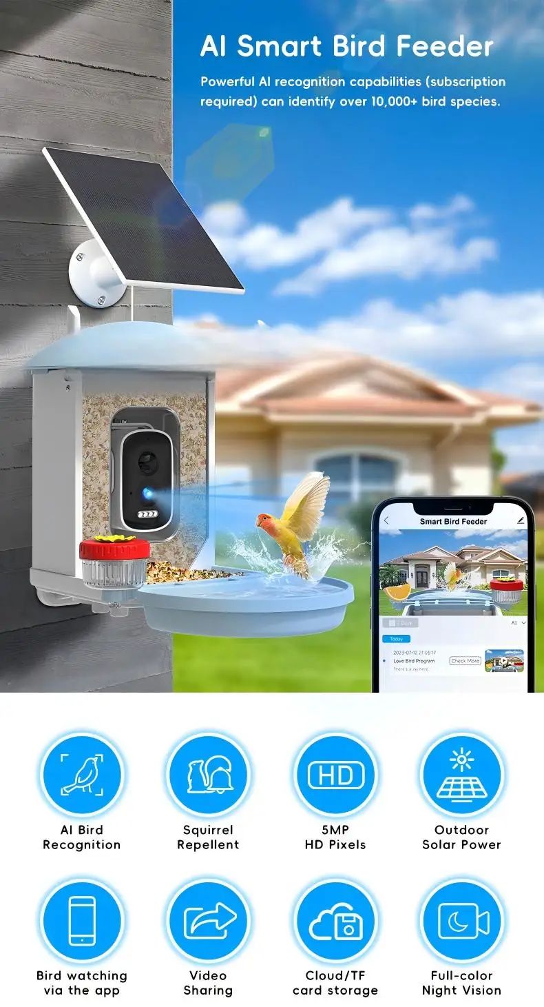 AI Smart Bird Feeder Camera Solar Powered Outdoor product detail 1