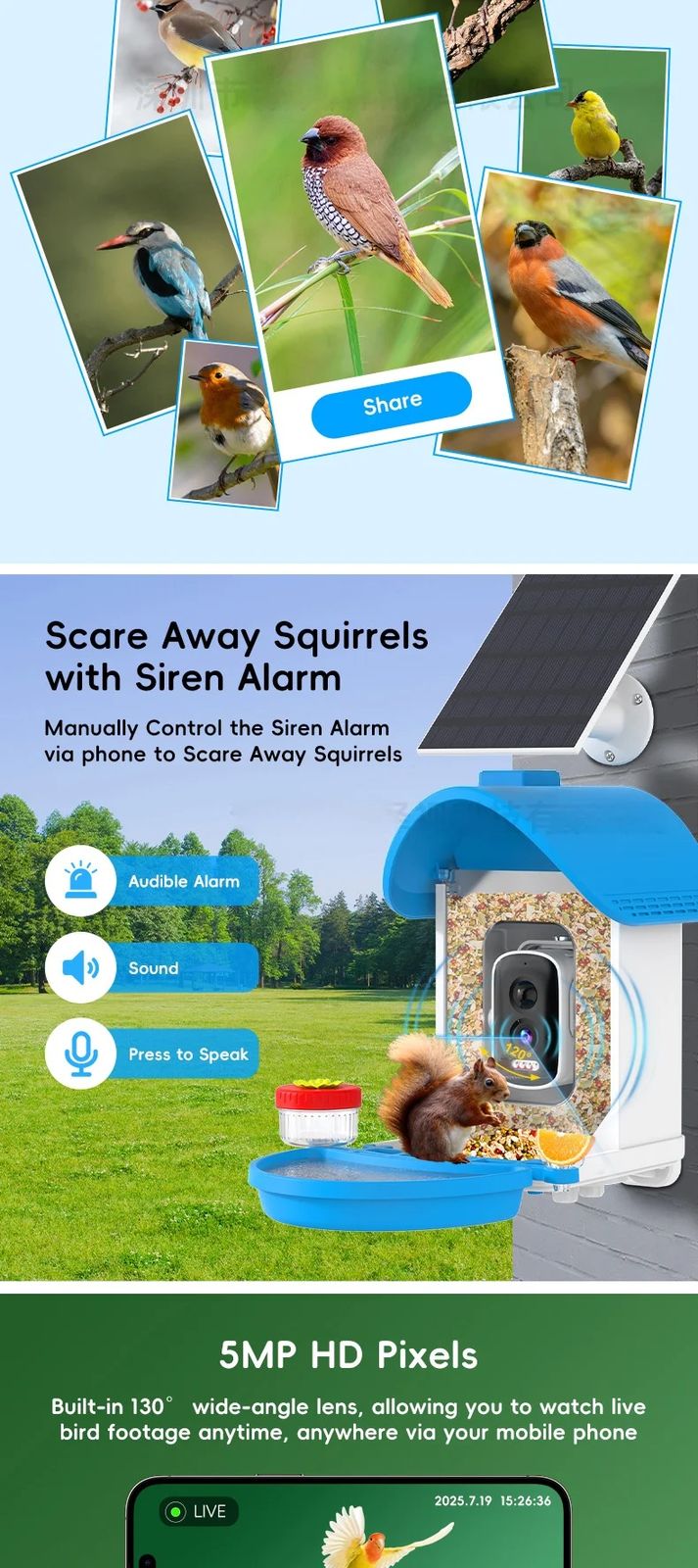 AI Smart Visual Bird Feeder Solar Power Waterproof product detail 3