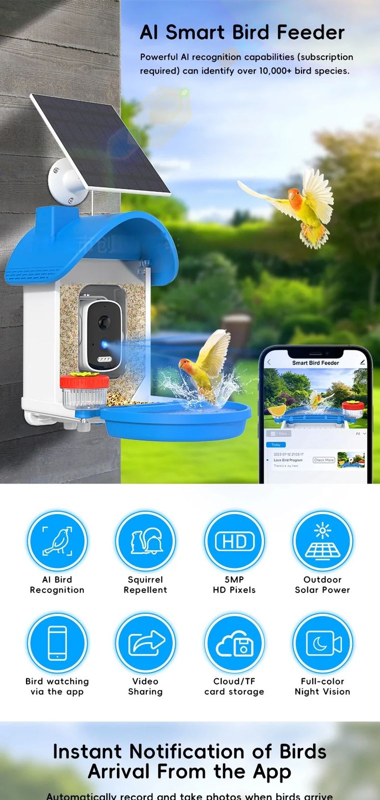 AI Smart Visual Bird Feeder Solar Power Waterproof product detail 6