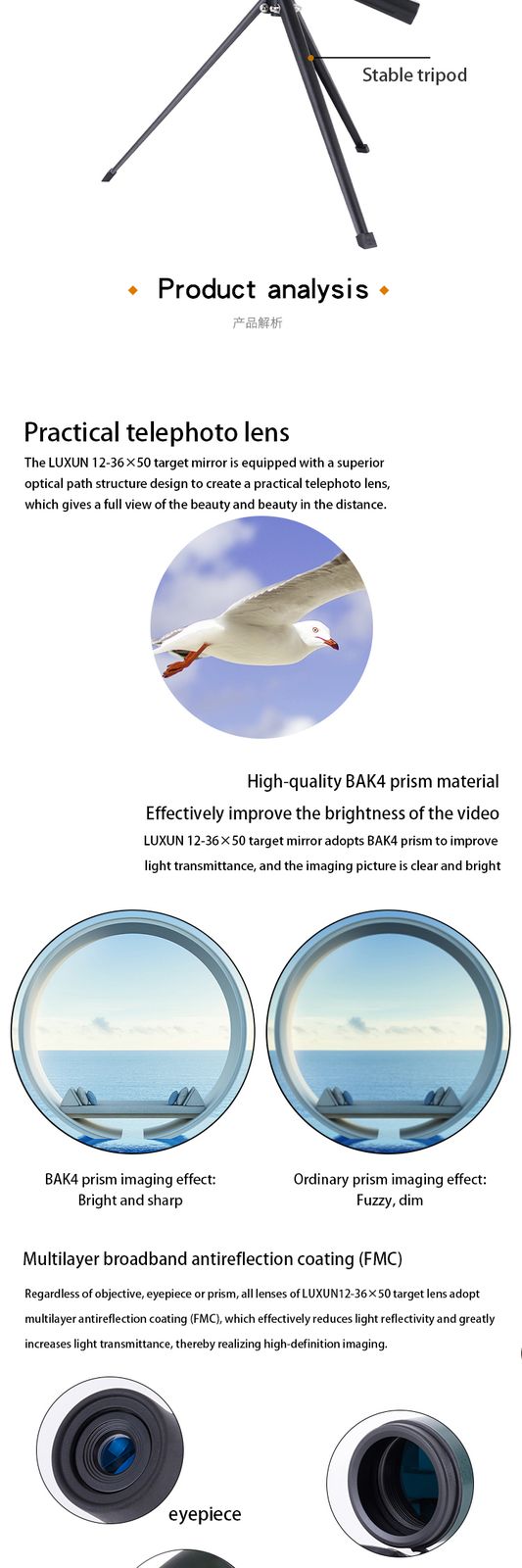 Bird Watching 12-36x50 Telescope Powerful Digital Eyepiece product detail 2