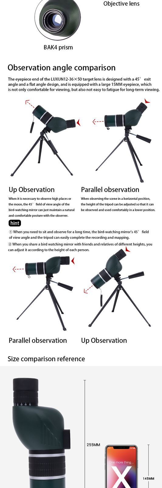 Bird Watching 12-36x50 Telescope Powerful Digital Eyepiece product detail 3