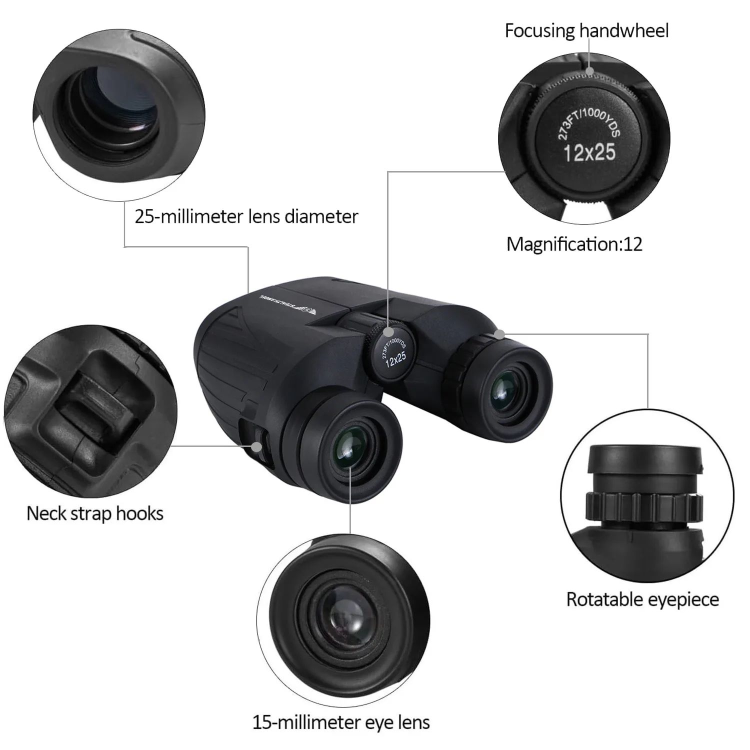 Compact 12x Binoculars for Adults Kids Large Eyepiece product detail 6
