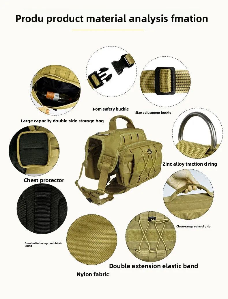 Cross-Border Bestseller Outdoor Tactical Nylon Dog Harness product detail 3