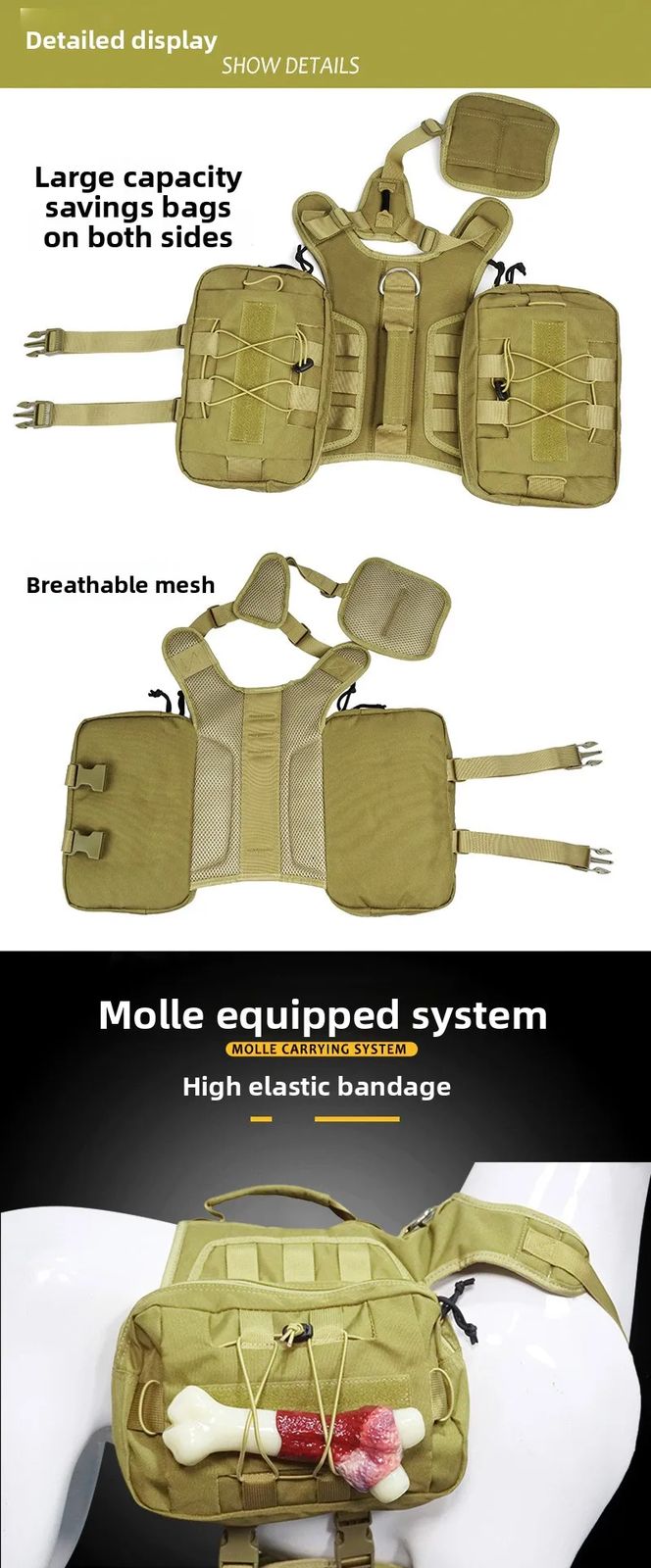 Cross-Border Bestseller Outdoor Tactical Nylon Dog Harness product detail 5
