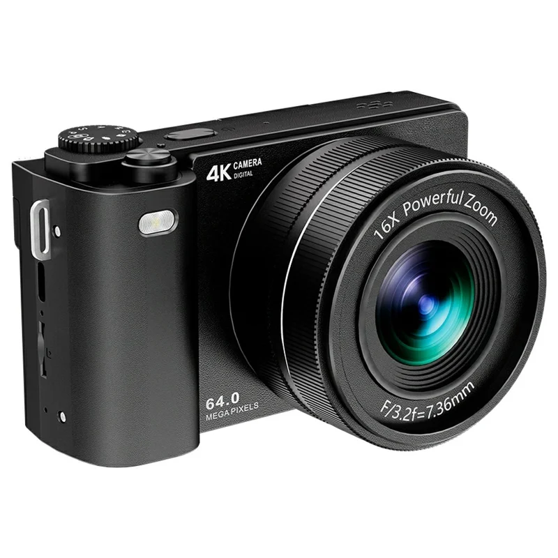 d1-2-8-inch-flip-screen-portable-digital-camera-16x-zoom-4k-uhd-64mp-video-recording-cam-with-32gb-card-card-reader-black-for-travel-and-everyday-photography-main Digital Camera main product image