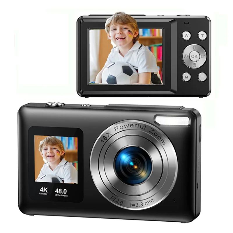 dc06s-2-4-1-3-inch-dual-screen-digital-camera-4k-video-18x-zoom-ccd-mini-camera-black-for-travel-family-moments-and-everyday-photography-main Digital Camera main product image