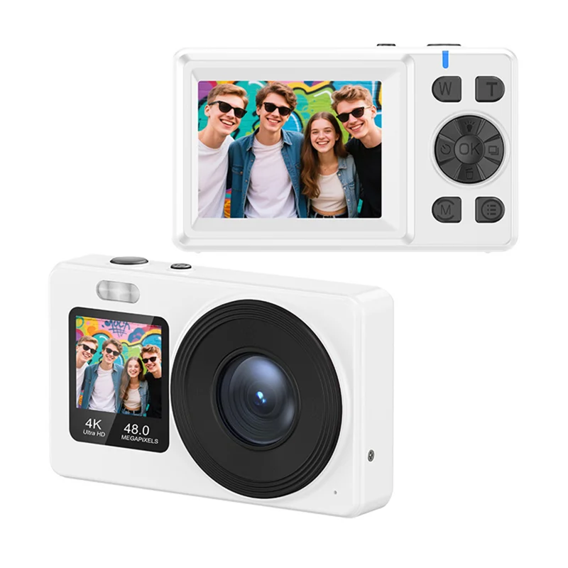 dc08s-2-4-1-3-inch-dual-screen-digital-camera-4k-video-48mp-cmos-sensor-students-camera-white-for-travel-and-everyday-photography-main Digital Camera main product image