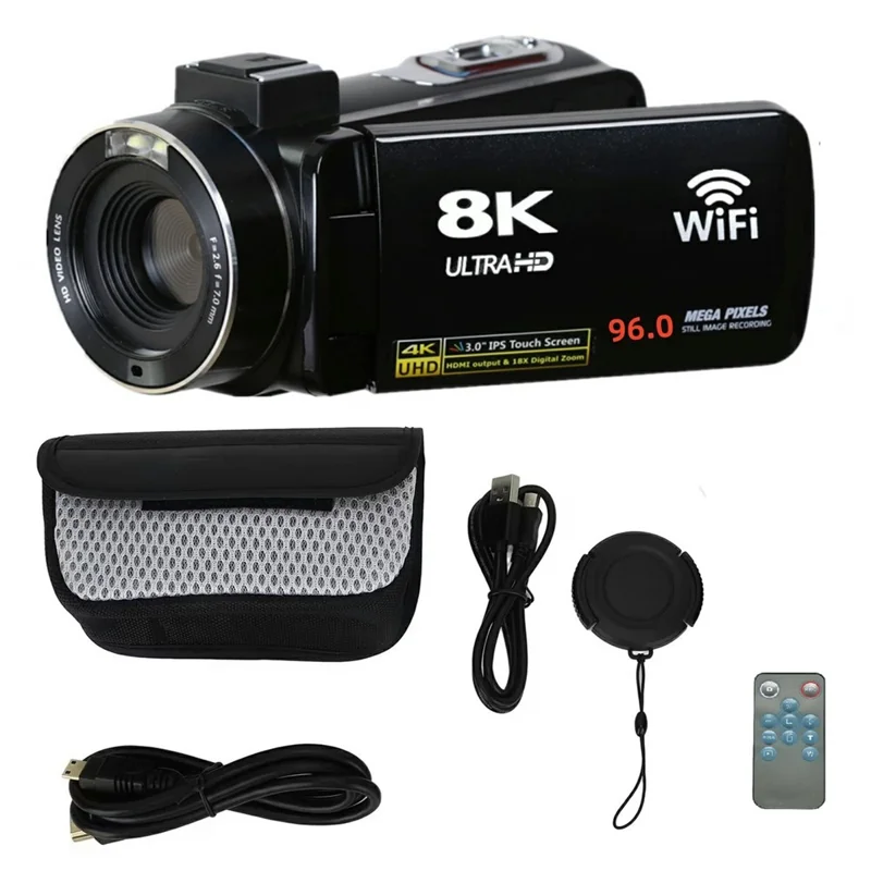 dv09-8k-digital-video-camera-96mp-wifi-3-0-inch-ips-touchscreen-18x-zoom-camcorder-for-vlog-photography-black-for-travel-and-everyday-photography-main 8K Digital Video Camera main product image