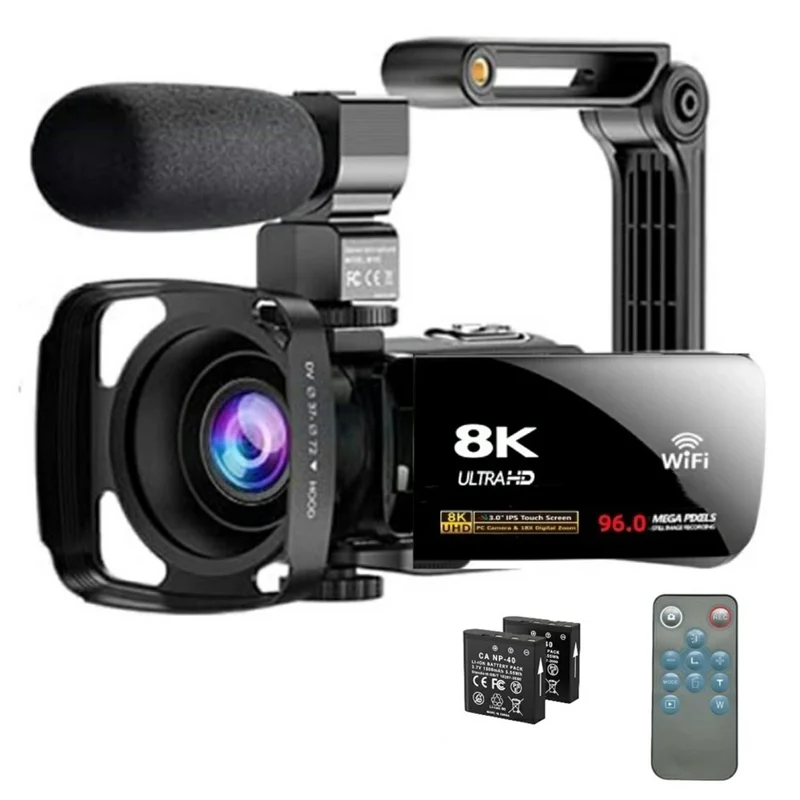 dv09-8k-digital-video-camera-with-external-microphone-lens-hood-handle-accessories-96mp-3-0-inch-touch-screen-18x-zoom-camcorder-black-main 8K Digital Video Camera main product image
