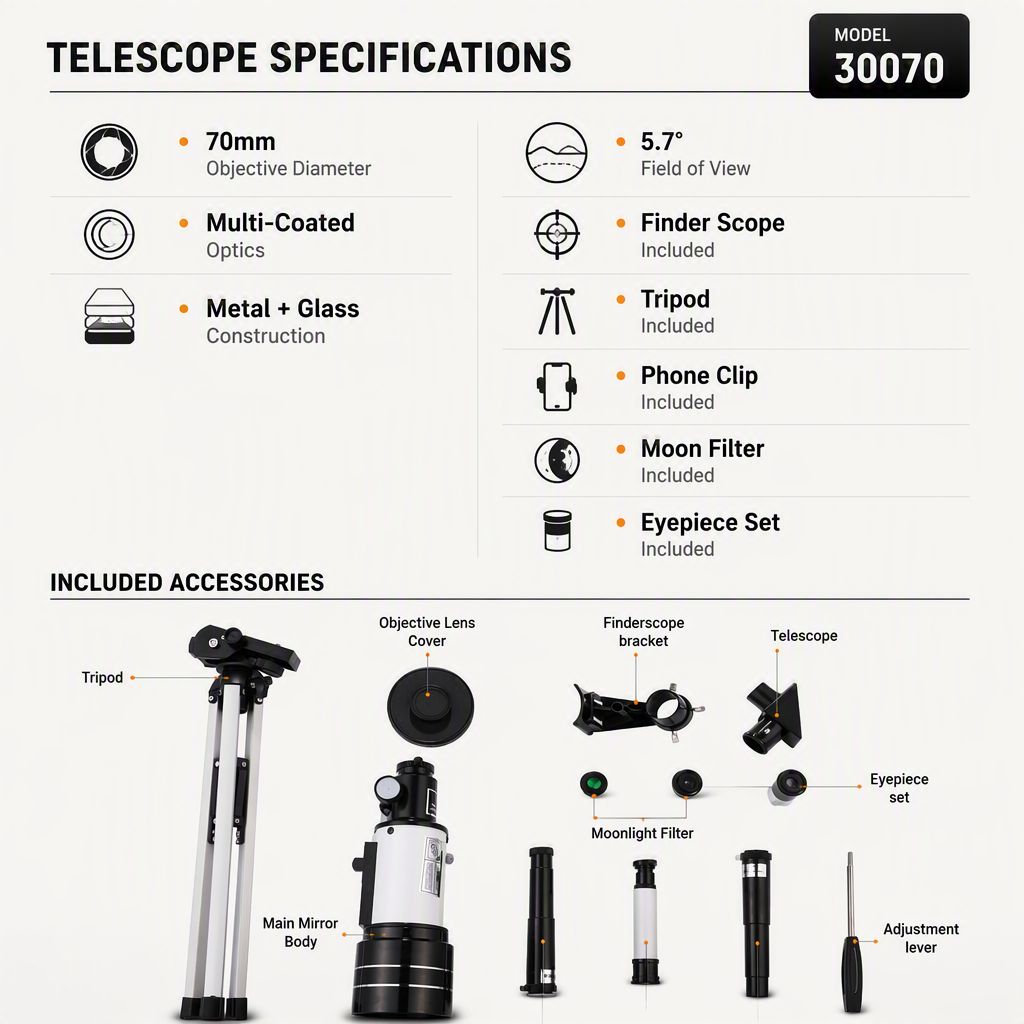 F30070m Telescope Astronomical Telescope with Tripod and product detail 2
