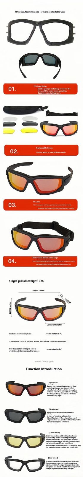 Fashion New Outdoor Sport Sunglasses Tactical Shooting Safty product detail 2