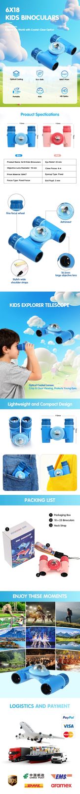 Gifts Portable 6X18 Kids Binoculars FMC BAK7 Compact product detail 1