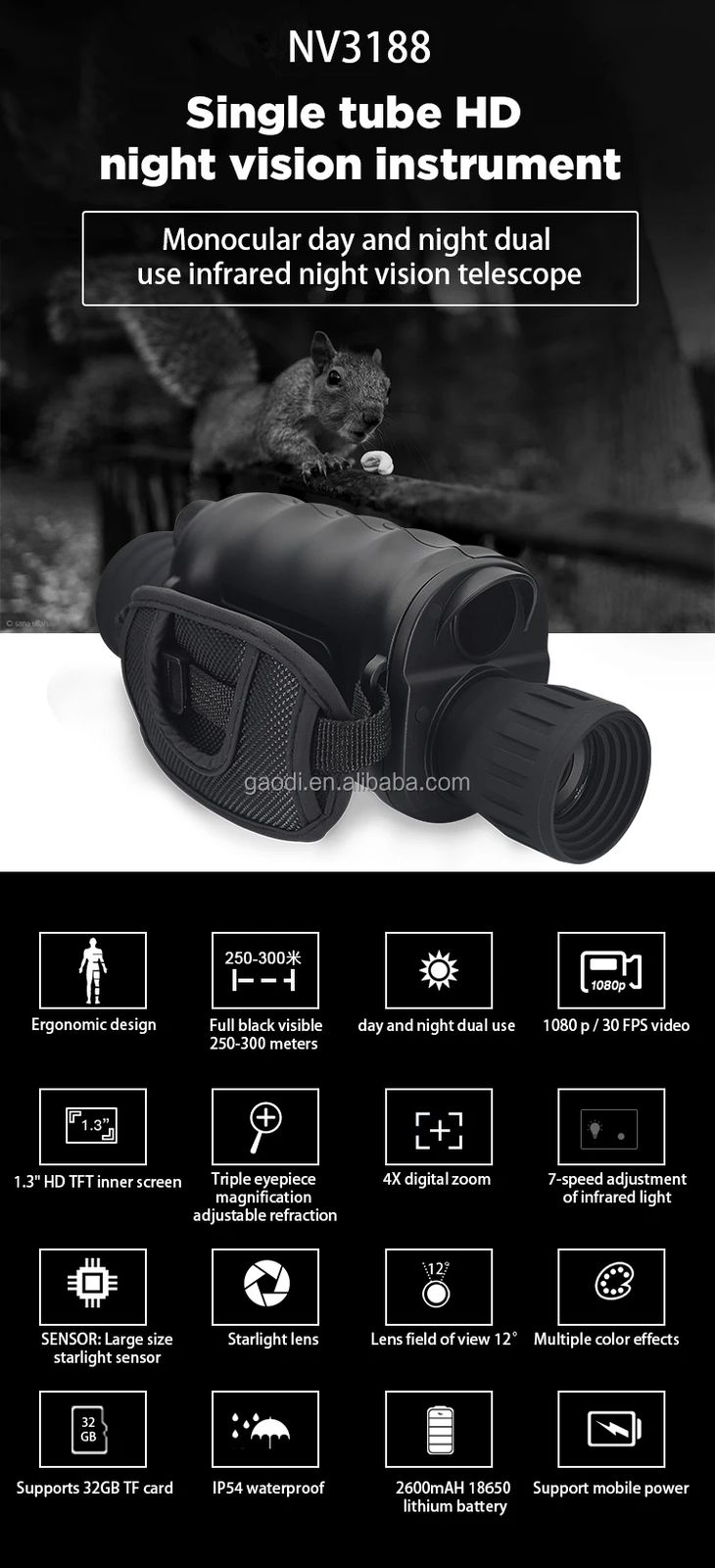 Handheld 1080P 2600mAh Li-ion Battery Long Range Digital product detail 1