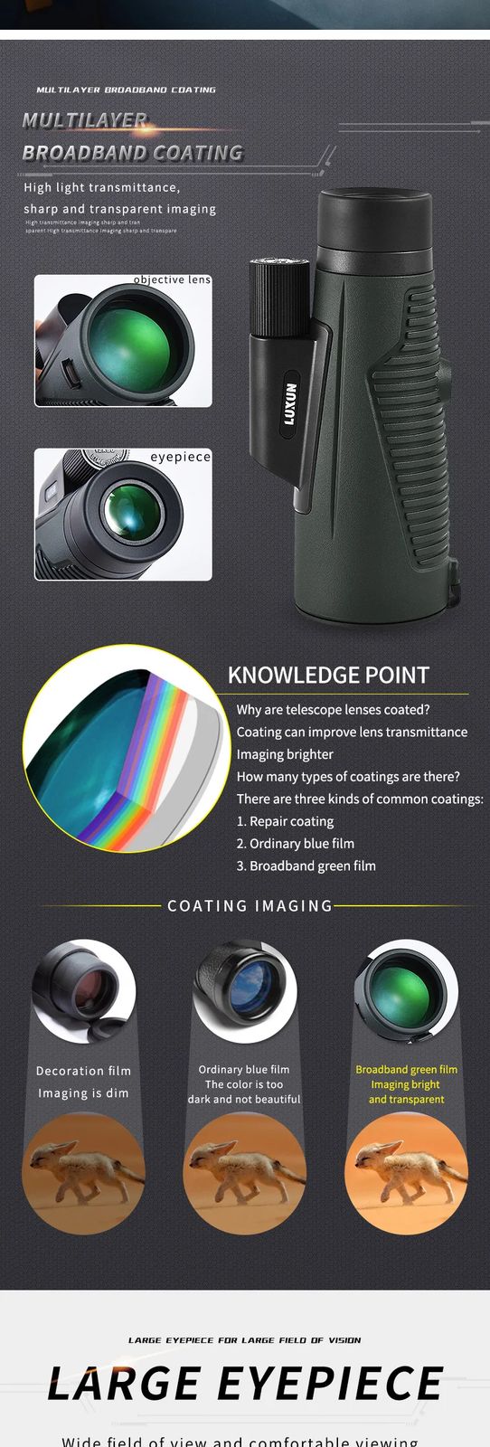 Handheld ED Lens 12X50 Waterproof BAK4 Monocular Telescope product detail 3