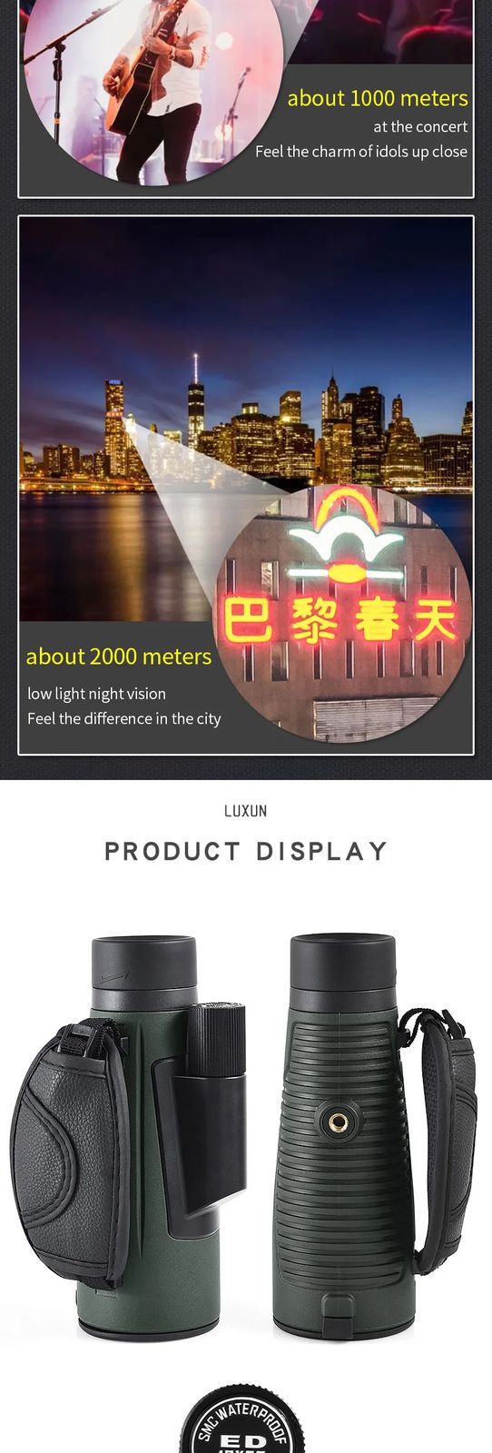 Handheld ED Lens 12X50 Waterproof BAK4 Monocular Telescope product detail 9