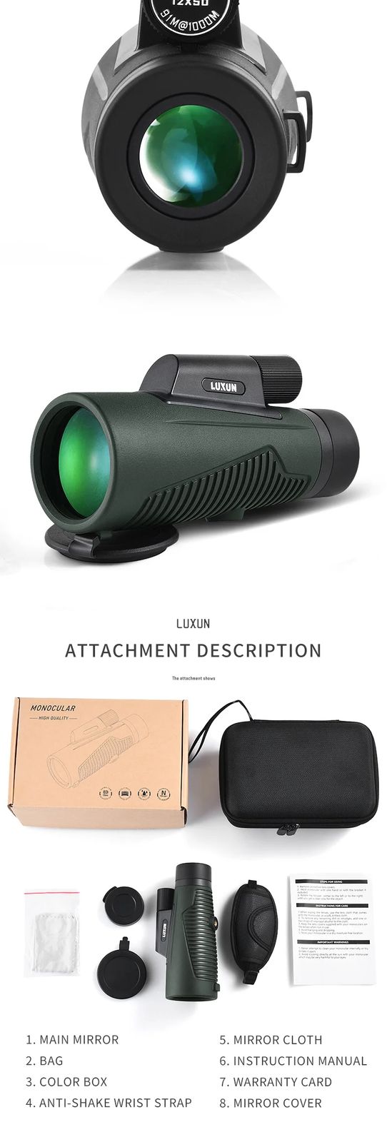 Handheld ED Lens 12X50 Waterproof BAK4 Monocular Telescope product detail 10