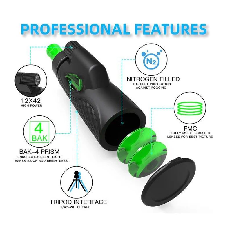 HD Zoom 12*42 Waterproof FMC Coated Monocular Telescope product detail 6