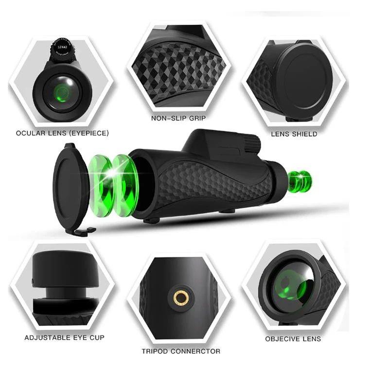 HD Zoom 12*42 Waterproof FMC Coated Monocular Telescope product detail 7