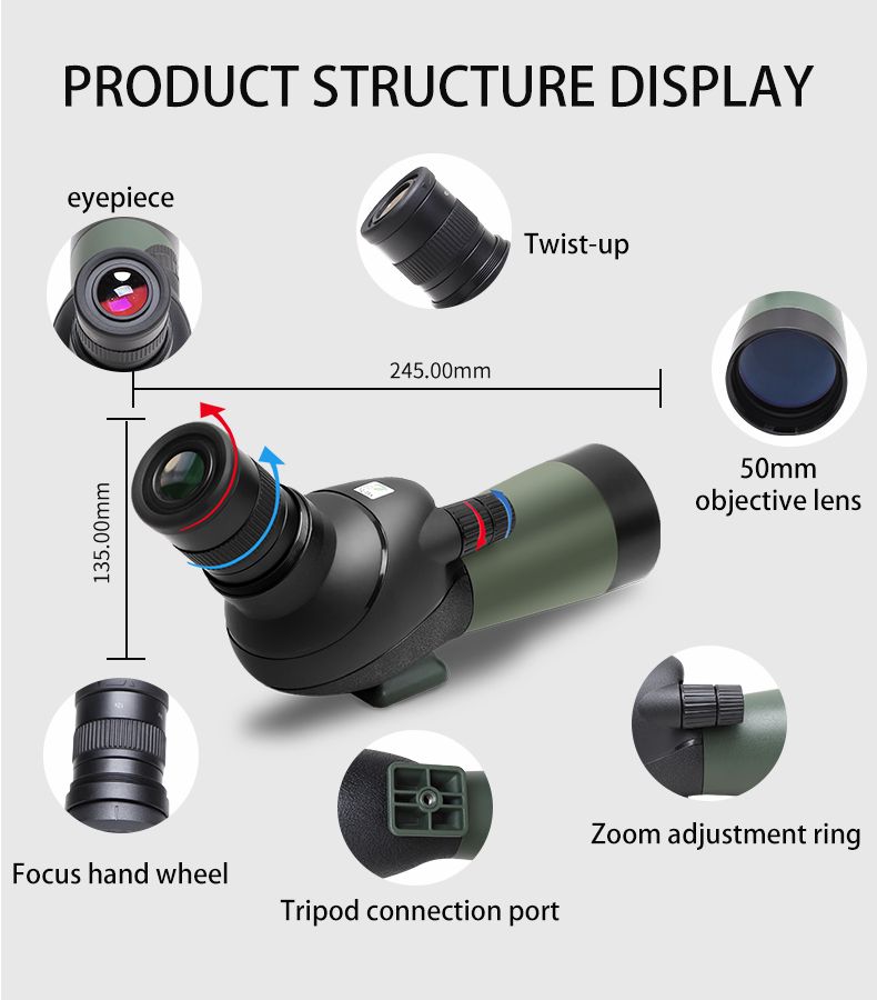 High Quality 12-36x50 Spotting Scope HD BAK4 Prism product detail 8