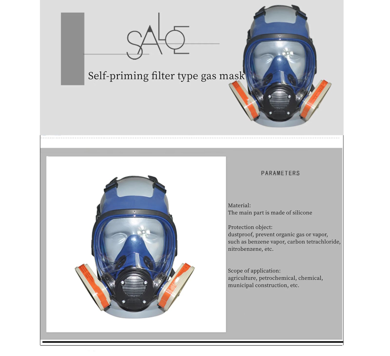 High Quality Liquid Silicone Full-face Chemical Gas Mask product detail 2