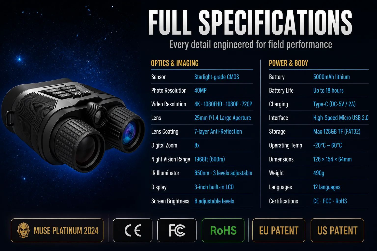 Hunting Night Vision Binoculars 4K UHD Video Recording product detail 11